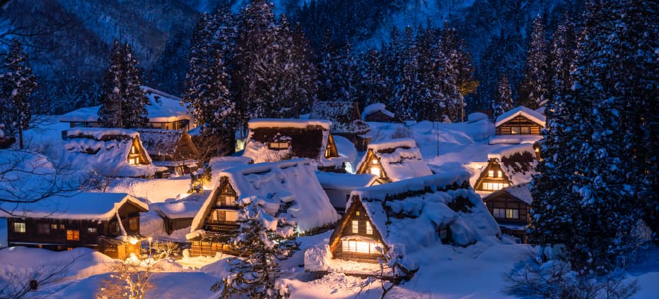 冬季點燈限定~保證入住合掌村民宿~雪樂園．新穗高樹冰纜車五日